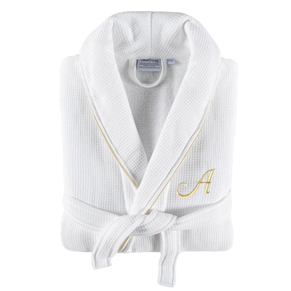 Linum Home Textiles 100% Turkish Cotton Unisex Personalized Waffle Weave Terry Bathrobe with Satin Piped Trim