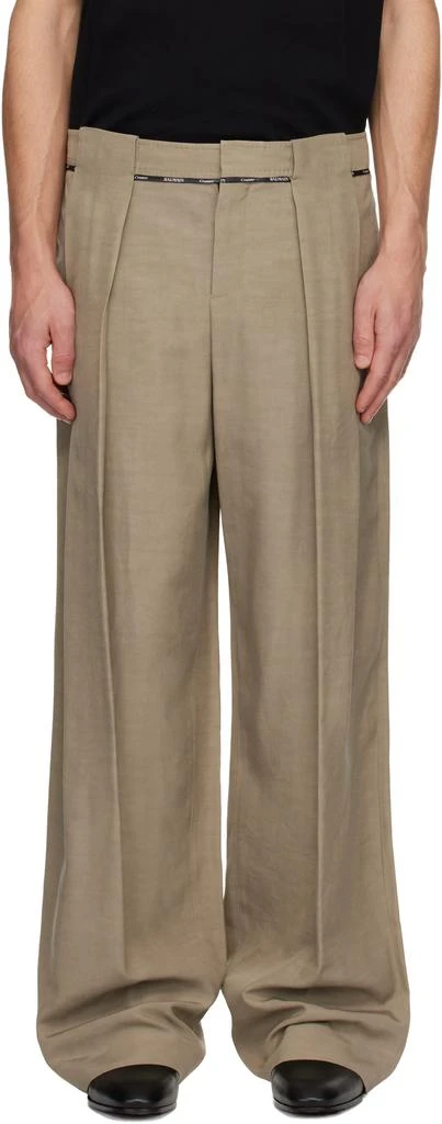Balmain Taupe Pleated Trousers 1
