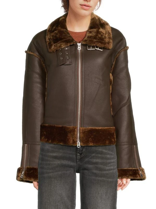 Shop Faux Fur Trim Faux Leather Jacket on Sale at BeyondStyle