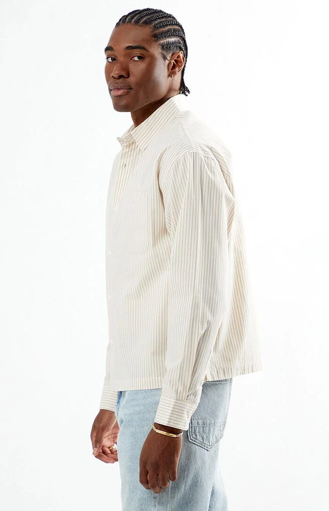 PacSun Tan Drew Striped Long Sleeve Button Down Shirt 2