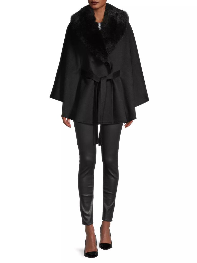 Sofia Cashmere Shearling Collar Wrap Belted Coat