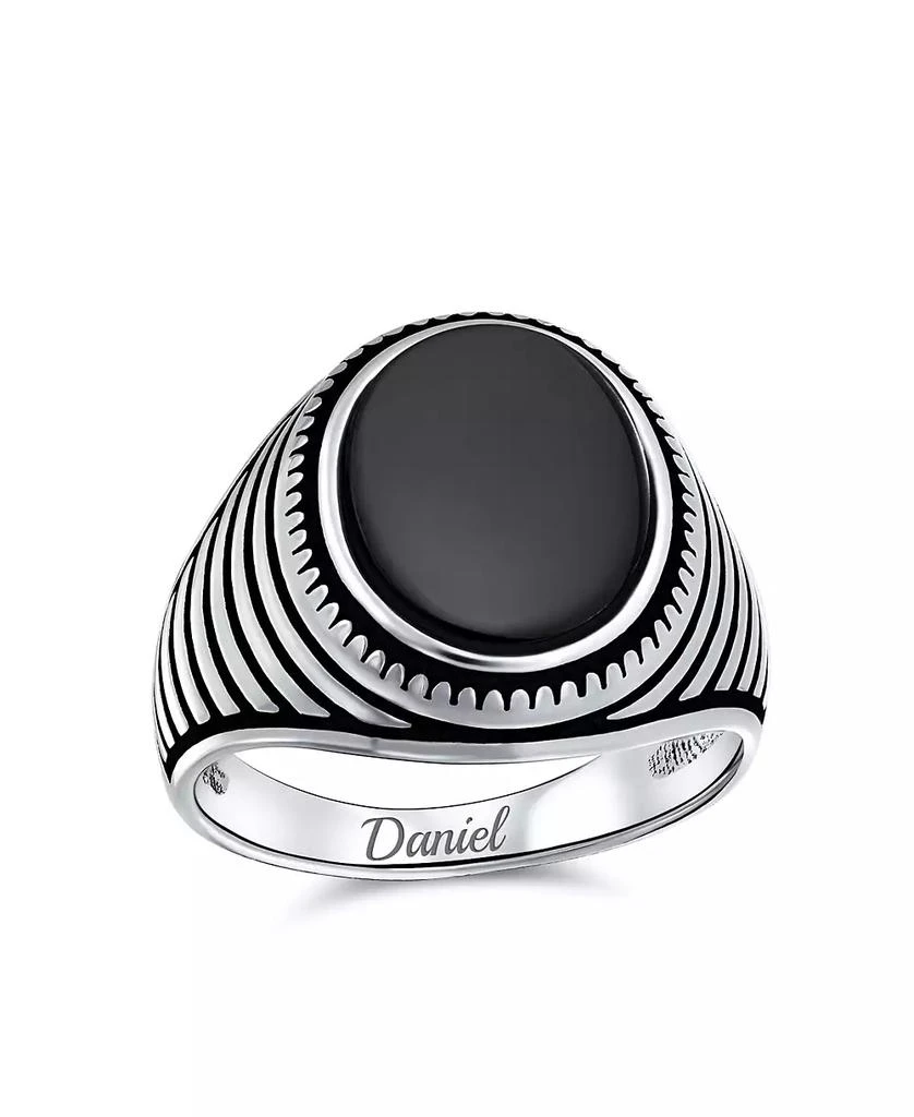 Bling Jewelry Retro Grooved Silver Ring with Black Onyx Square Signet Sterling Silver Band 4