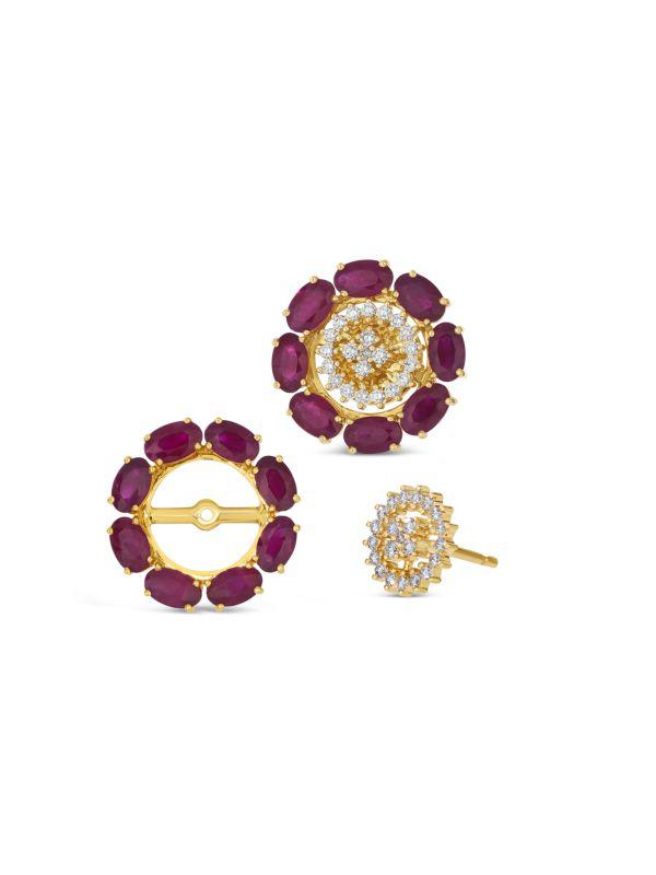 HUEB 18K Yellow Gold, Red Ruby & Diamond Stud Earrings