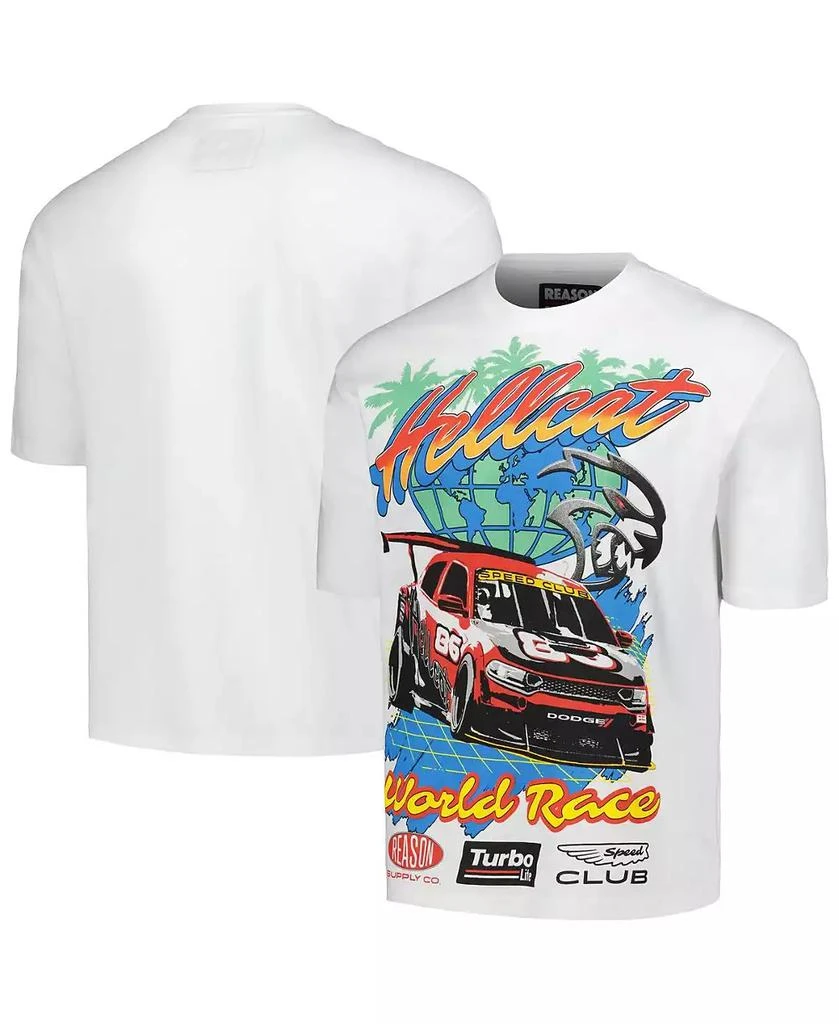 Reason Men's and Women's White Dodge Hellcat Racing Graphic Box T-Shirt 1