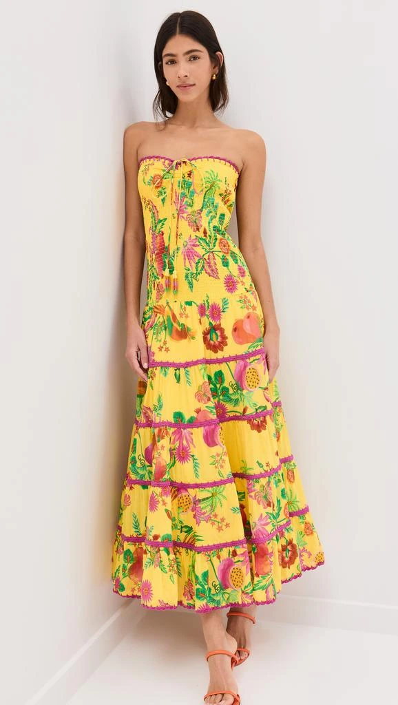 Farm Rio Delicate Fruit Garden Yellow Smocked Maxi Dress 1