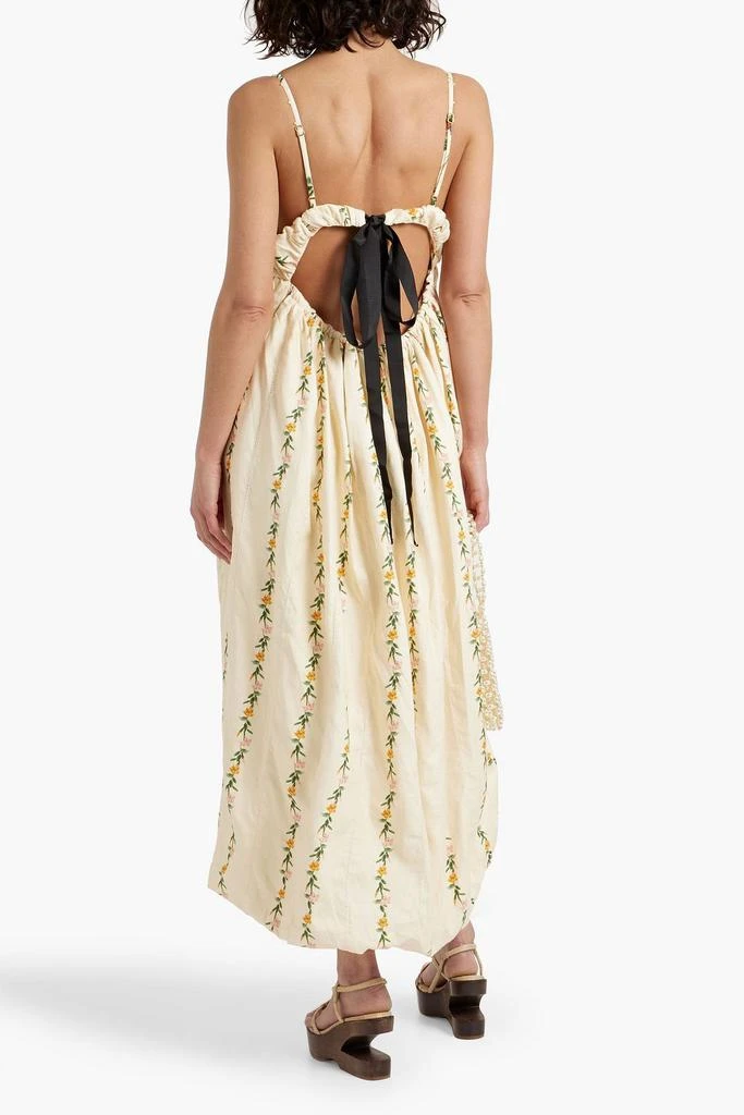 Agua by Agua Bendita Limonaria Ranas gathered floral-print linen midi dress 3