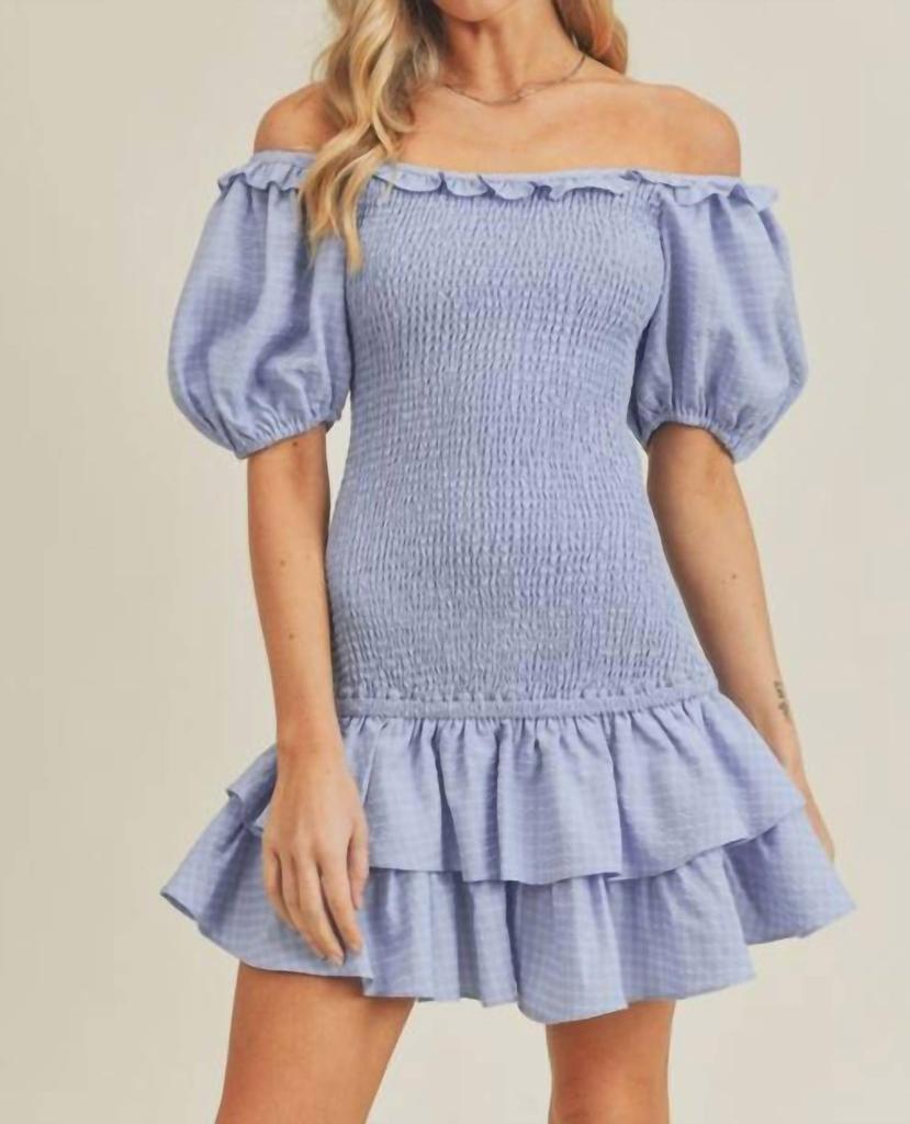 Lush Miss Those Days Smocked Dress In Blue Gingham