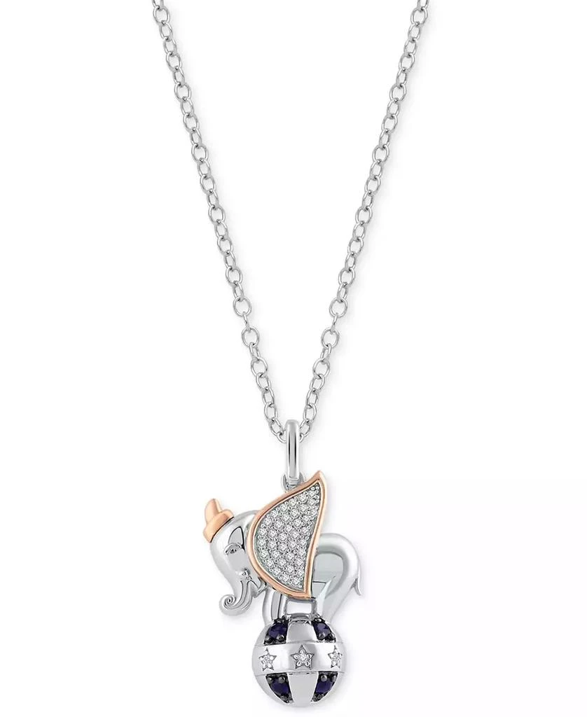 Wonder Fine Jewelry Disney Sapphire (1/8 ct. t.w.) & Diamond (1/10 ct. t.w.) Dumbo 18" Pendant Necklace in Sterling Silver & 14k Rose Gold-Plate 1