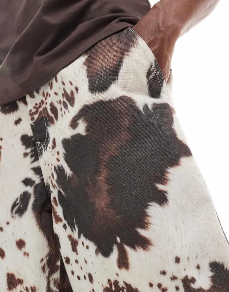 Bershka Bershka cow print jorts in brown 5
