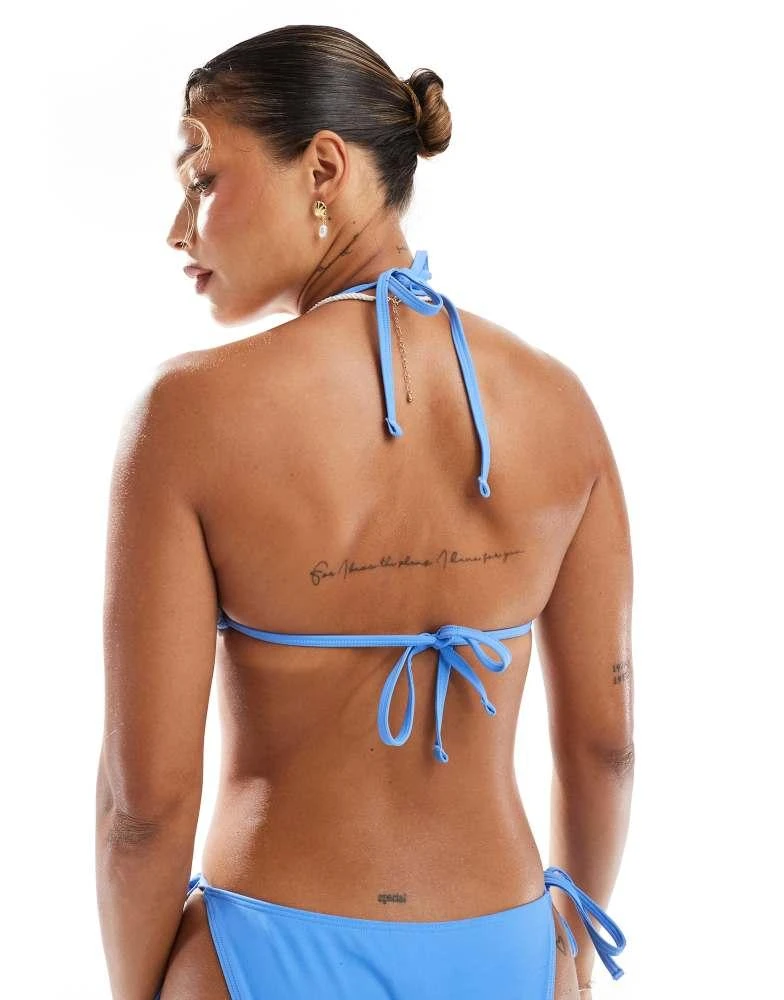 New Look New Look wave crochet triangle bikini top in blue 3