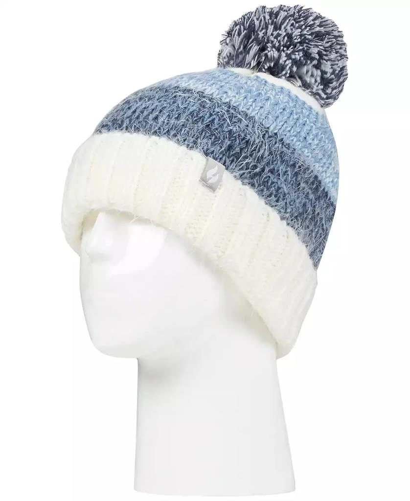 Heat Holders Women's Sloane Feather-Knit Roll-Up Pom Pom Hat 1