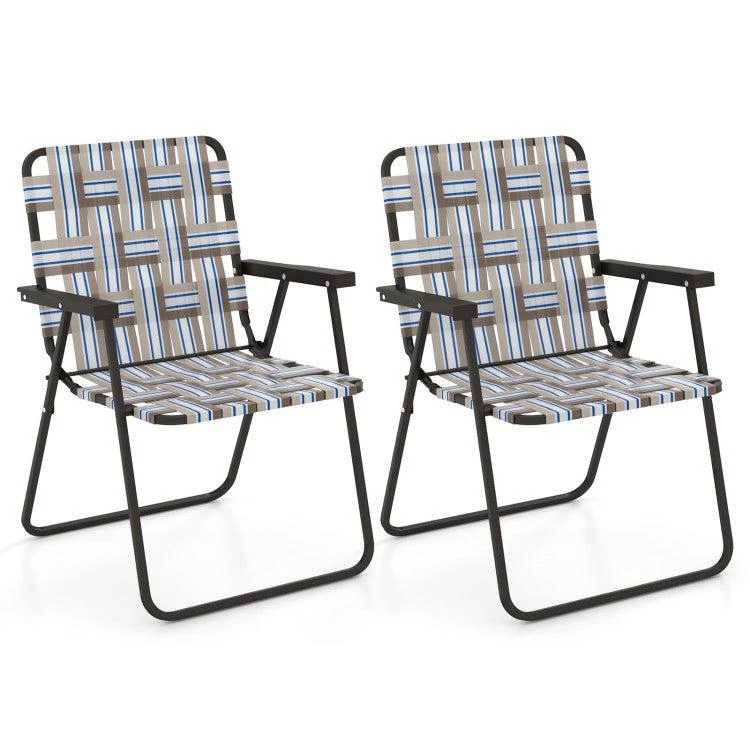 Hivvago 2 Pieces Folding Beach Chair Camping Lawn Webbing Chair-Red 5