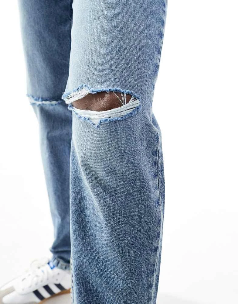 ASOS ASOS DESIGN high rise relaxed mom jeans with rips in mid blue 2