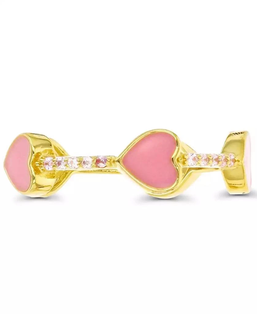 Macy's Macy’s Cubic Zirconia (0.25 ct. t.w.) and Pink Enamel Heart Eternity Band Ring in 14K Yellow Gold Over Sterling Silver