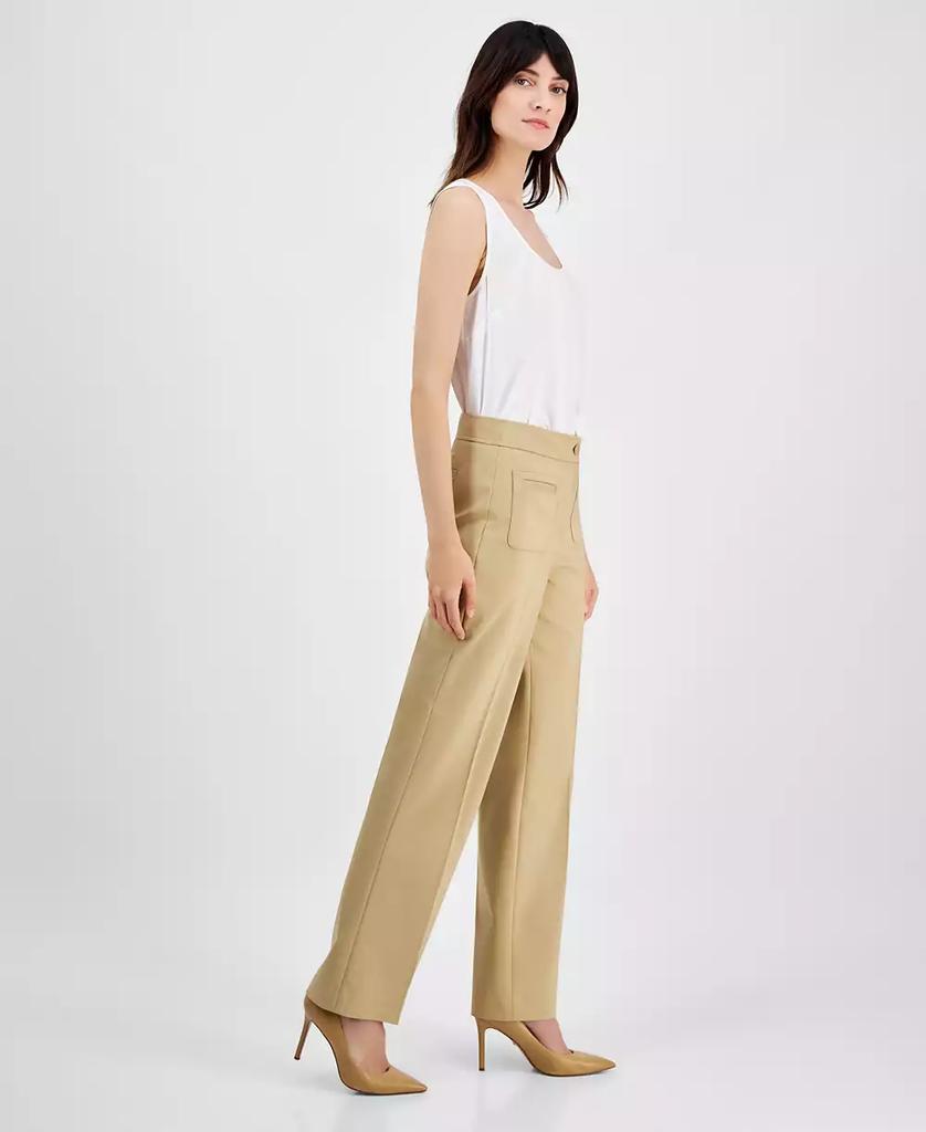 Anne Klein Petite High-Rise Patch-Pocket Flare-Leg Pants