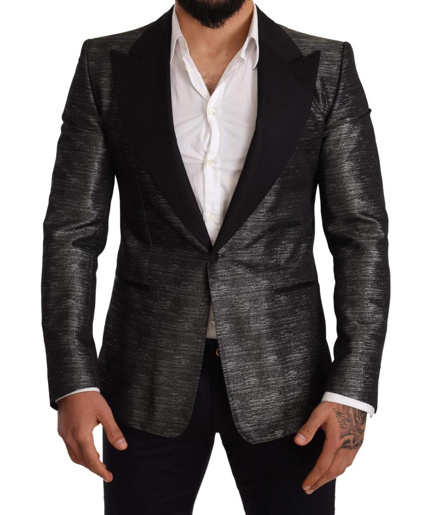 Dolce & Gabbana Dolce & Gabbana Gray Metallic Black Slim Tuxedo Blazer