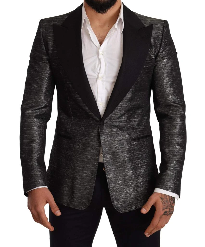 Dolce & Gabbana Dolce & Gabbana Gray Metallic Black Slim Tuxedo Blazer 1
