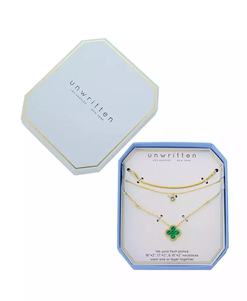 Unwritten Malachite Clover and Cubic Zirconia Bezel Layered Necklace Set 4