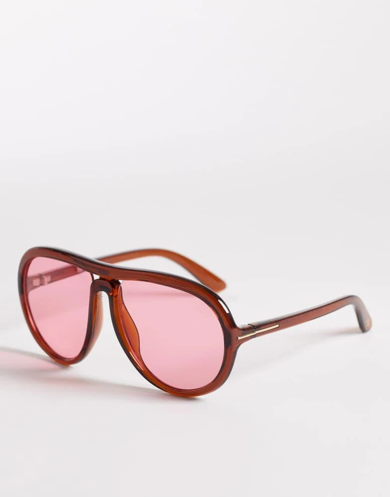 Reclaimed Vintage Reclaimed Vintage oversized aviator with pink lens in brown