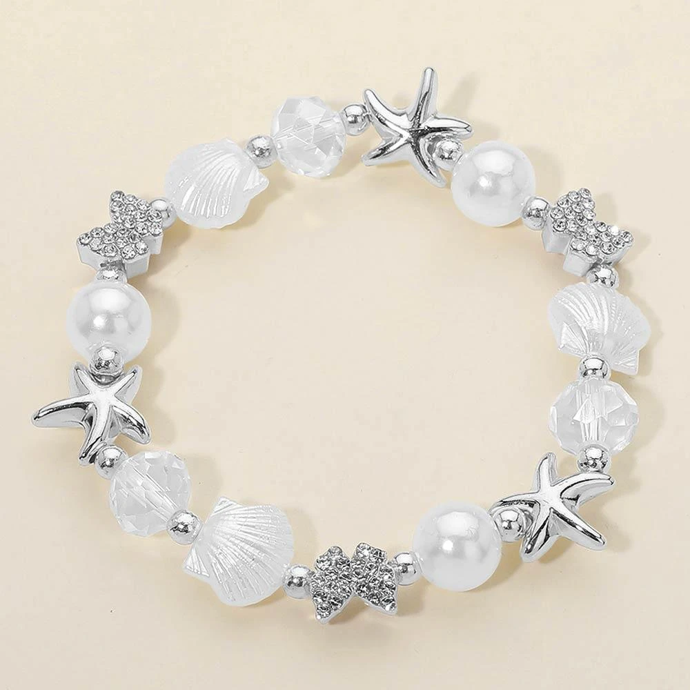 FASHNZFAB 12PCS - Starfish Bow Shell Pearl Beaded Stretch Bracelets 4