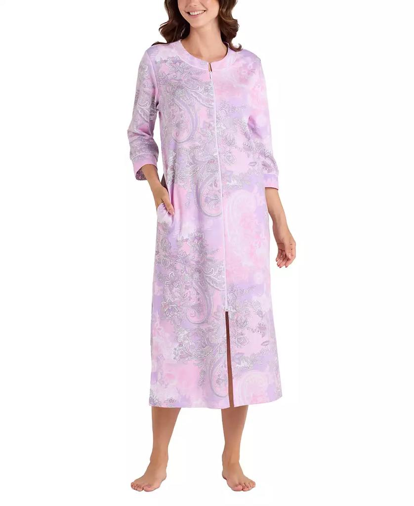 Miss Elaine Plus Size Printed 3/4-Sleeve Long Robe