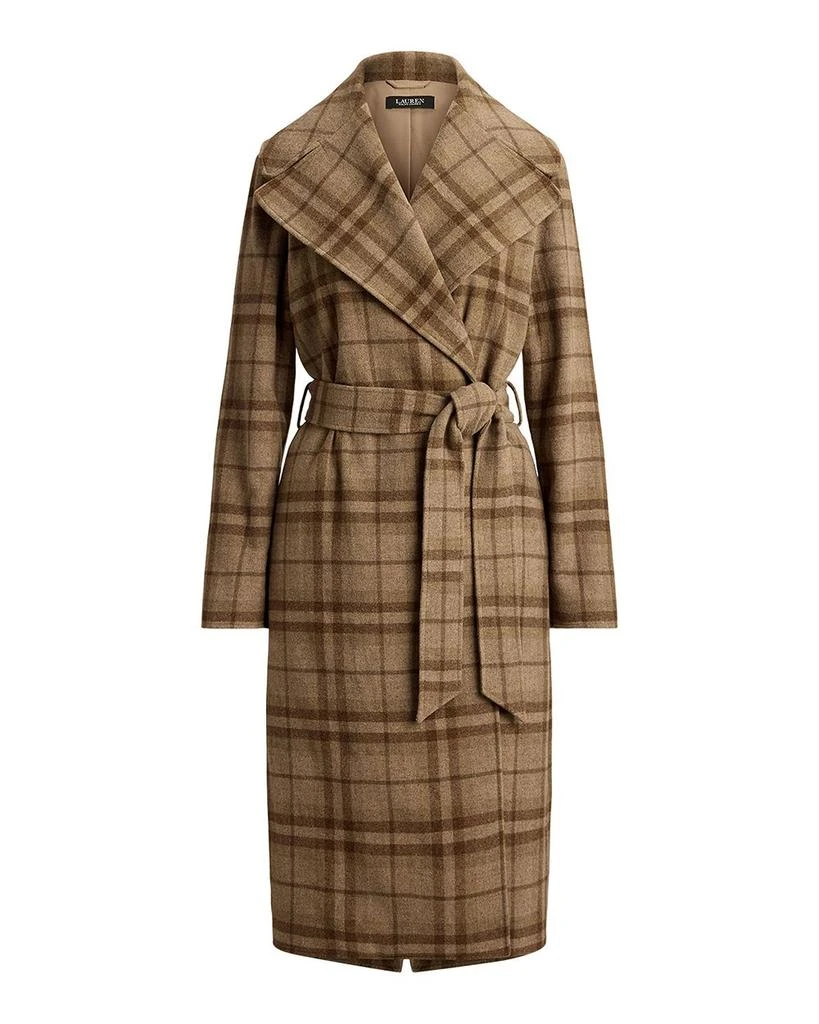Ralph Lauren Plaid Wool Blend Twill Wrap Coat 6