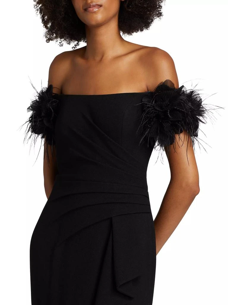 Teri Jon Feather-Embellished Crepe Off-The-Shoulder Gown 6