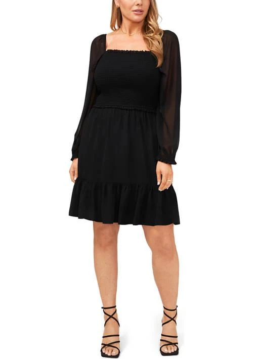 1. State Plus Size Blouson Sleeve Smocked Ruffle Hem Dress 1