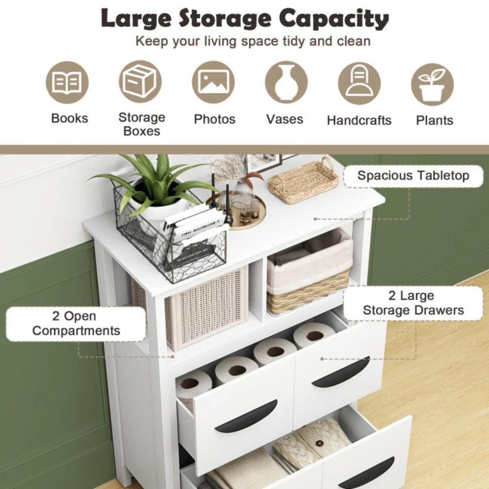 Hivvago 24 Inch Floor Cabinet with 2 Open Compartments and 2 Drawers-White 3