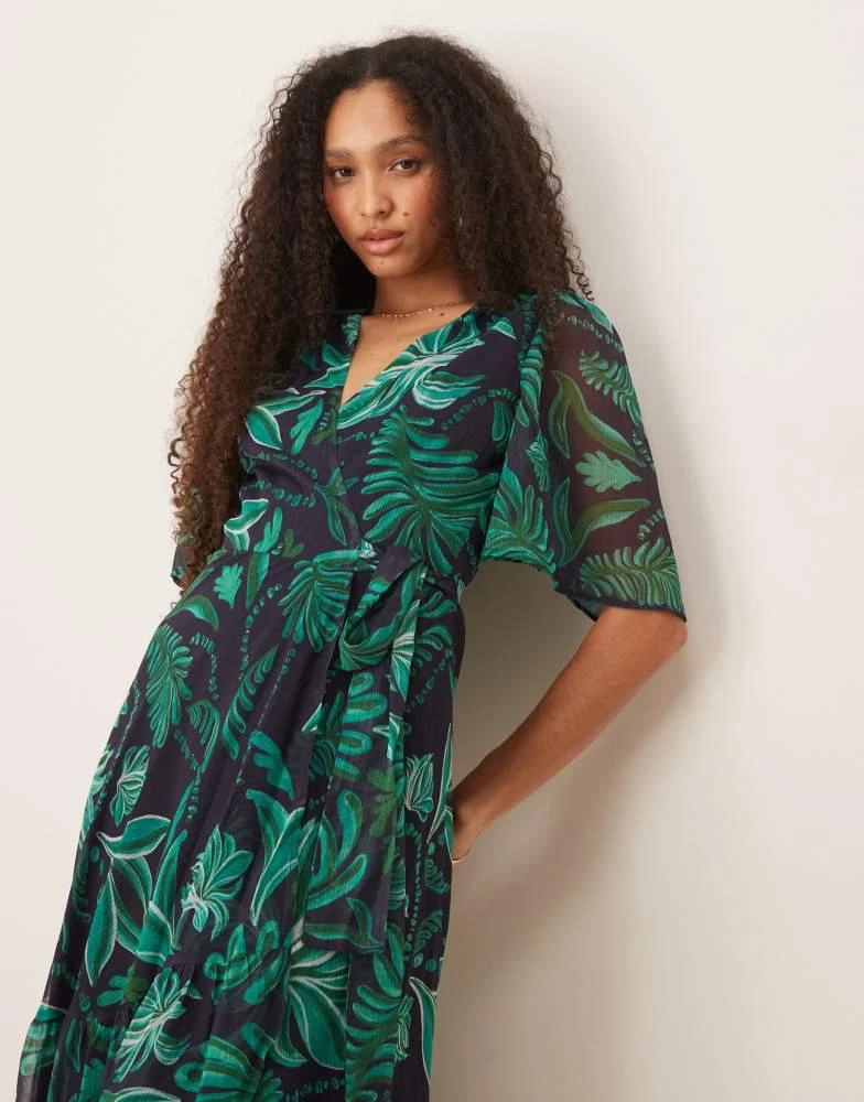 Hope & Ivy flutter sleeve maxi wrap dress in turquoise palm print  On Sale  Now with Up to 60% Off | Discover Exclusive Deals & Savings at BeyondStyle   Authentic Hope