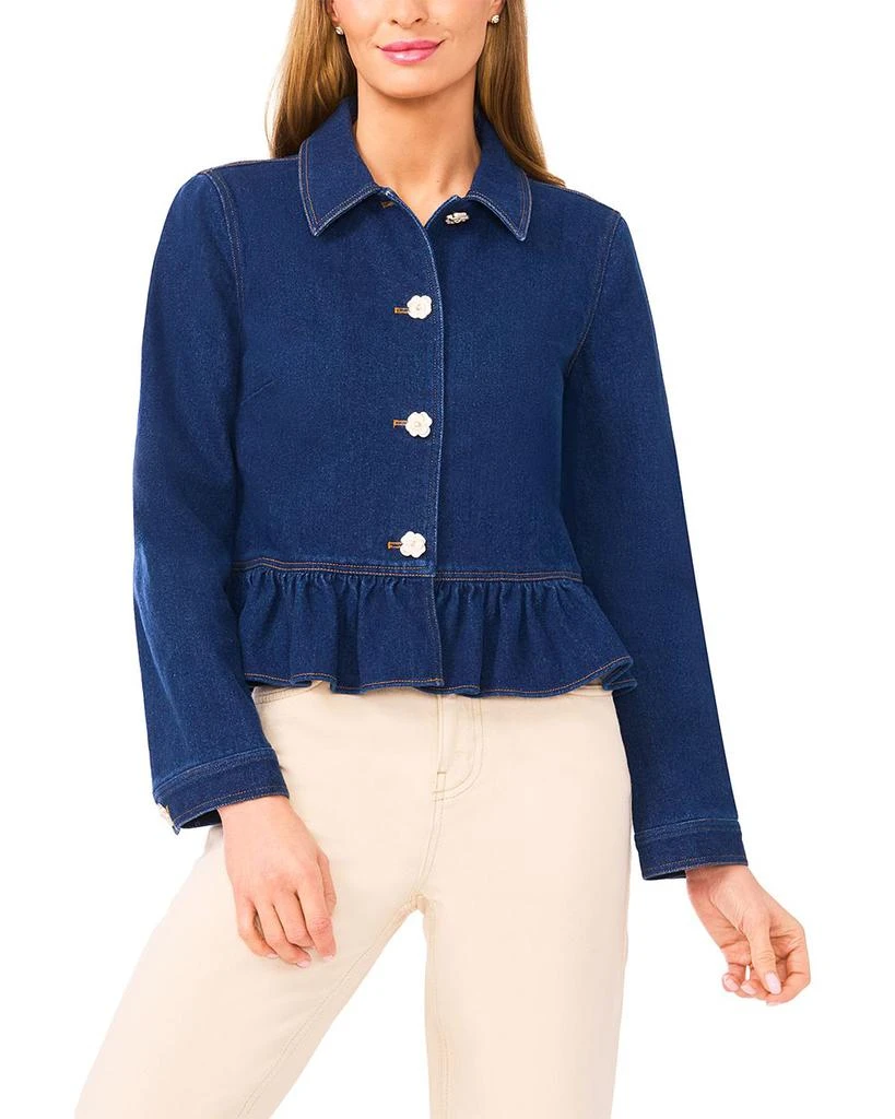 CeCe Long Sleeve Collared Peplum Denim Jacket 1