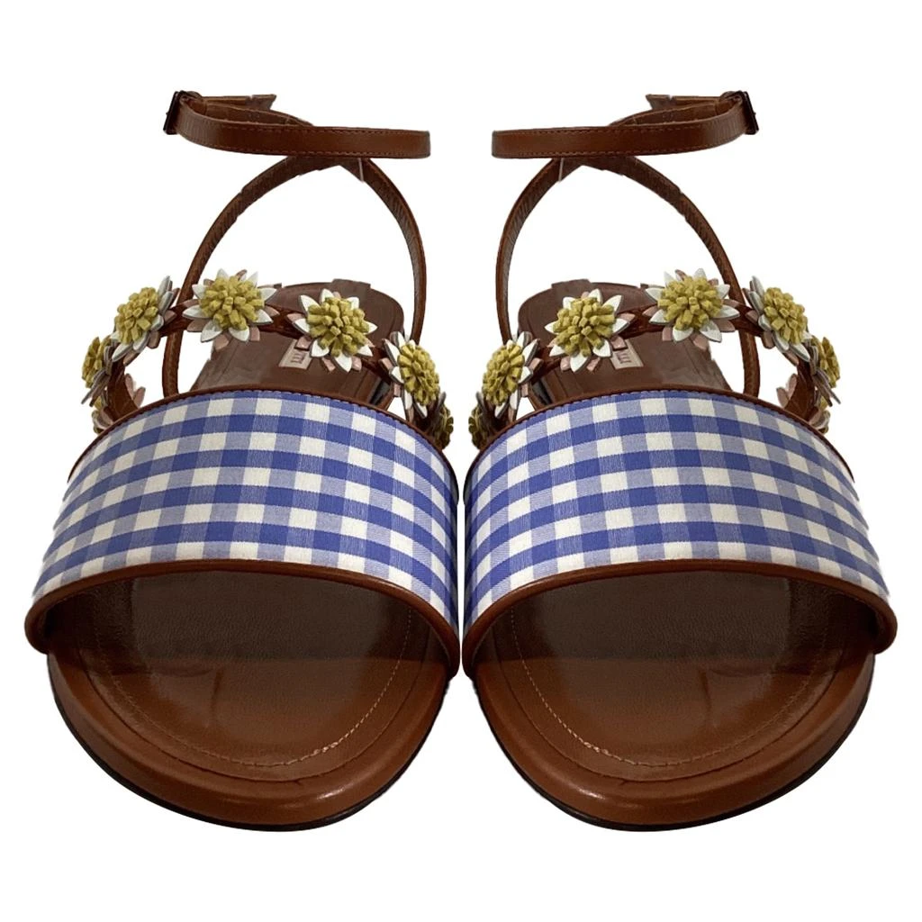 Fabrizio Viti Bea Floral-Appliqué Gingham Sandals in Blue Leather 2