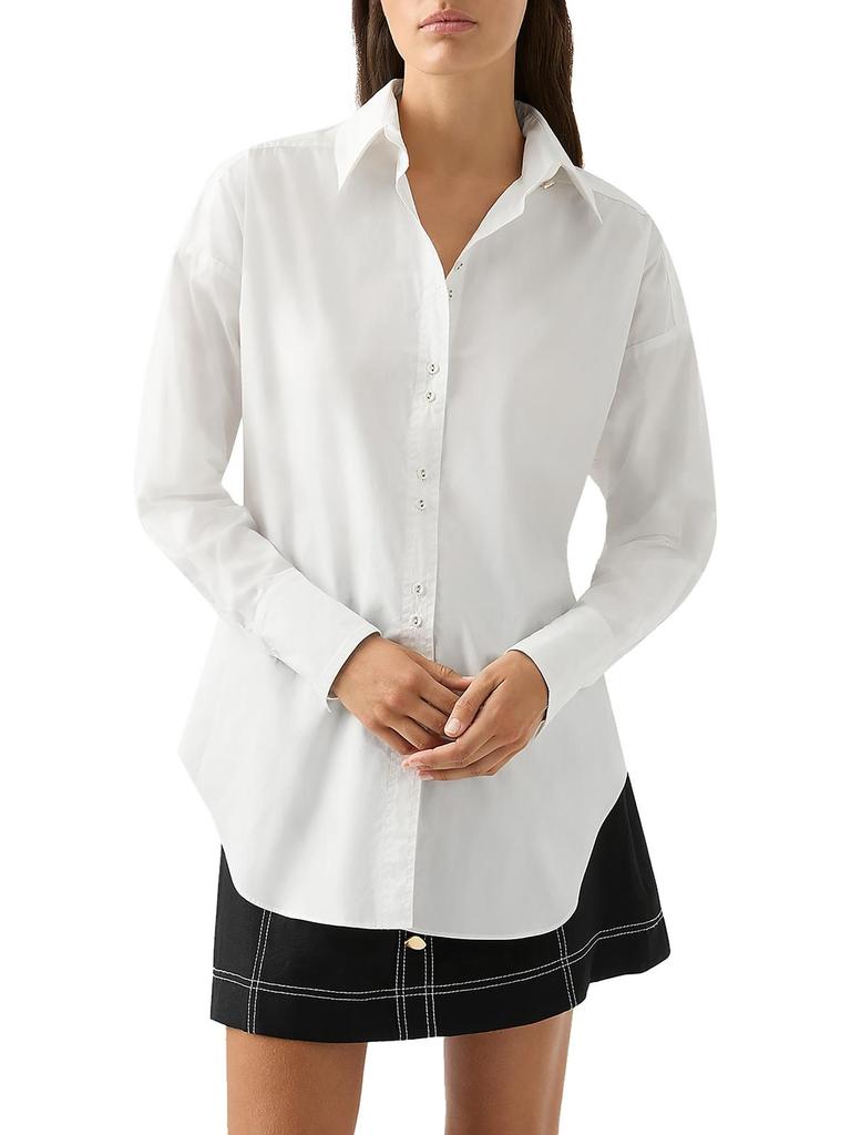 Aje Womens Solid Cotton Button-Down Top