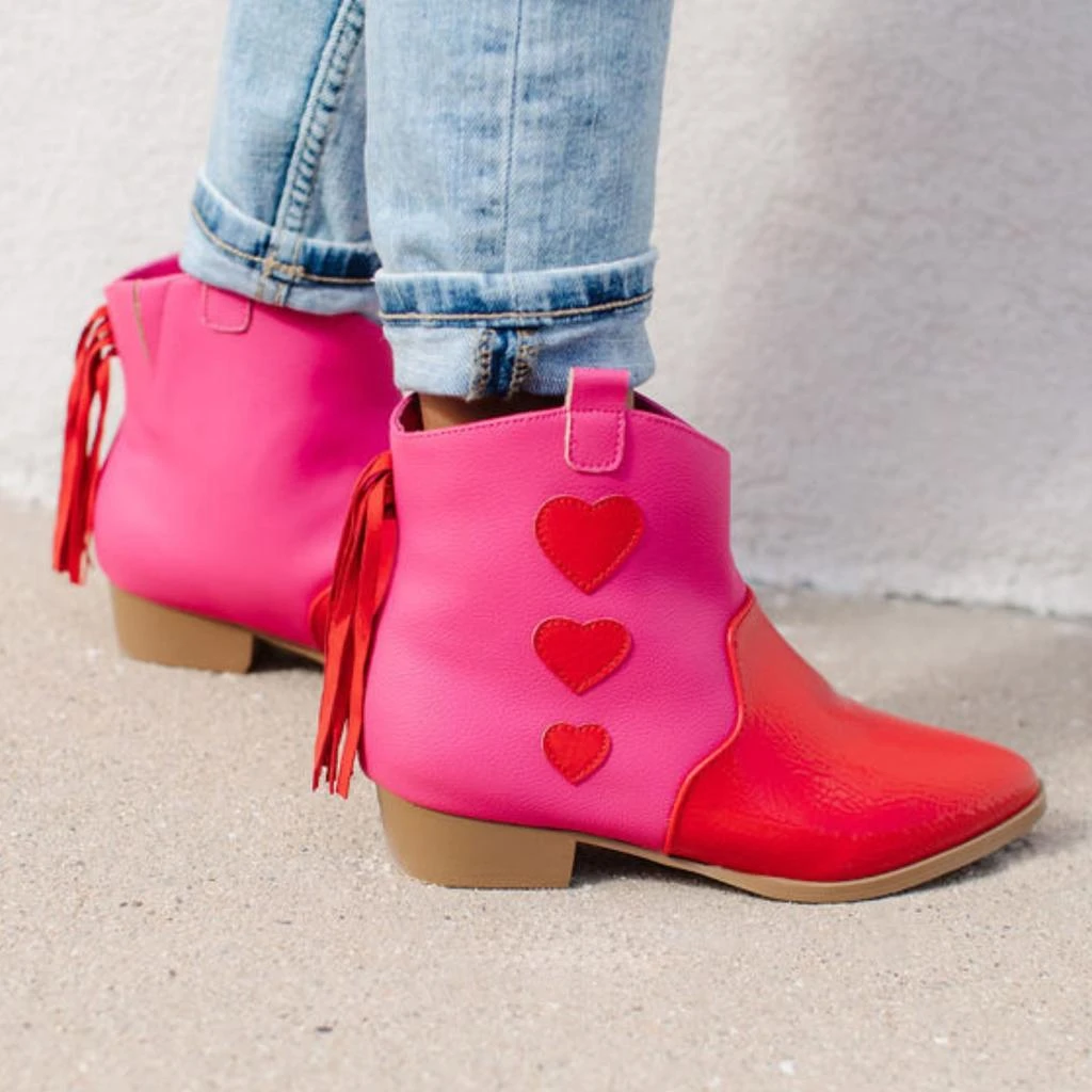 Yosi Samra Miss Dallas Western Boot in Pink & Red Hearts - Kids 1