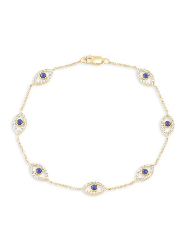 Saks Fifth Avenue 14K Yellow Gold, Lapis Lazuli & Topaz Evil Eye Station Bracelet 1