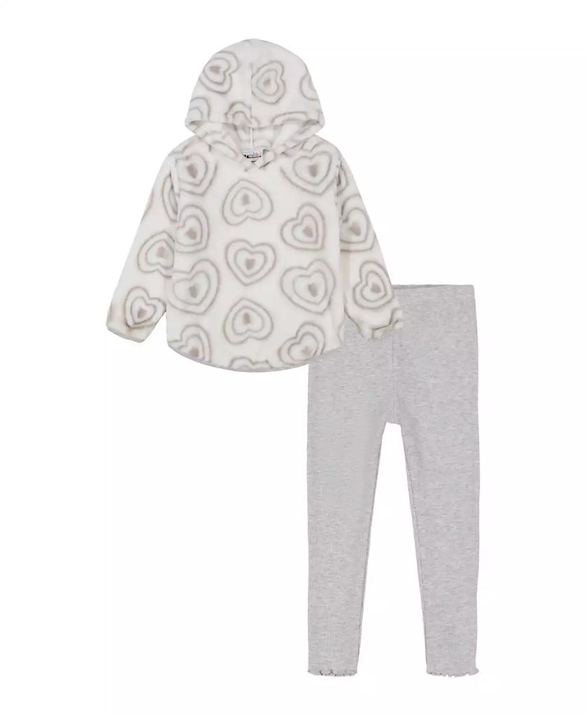 KIDS HEADQUARTERS Baby Girl Heart-Print Oversized Sherpa Hoodie Ribbed Leggings, 2-Piece set