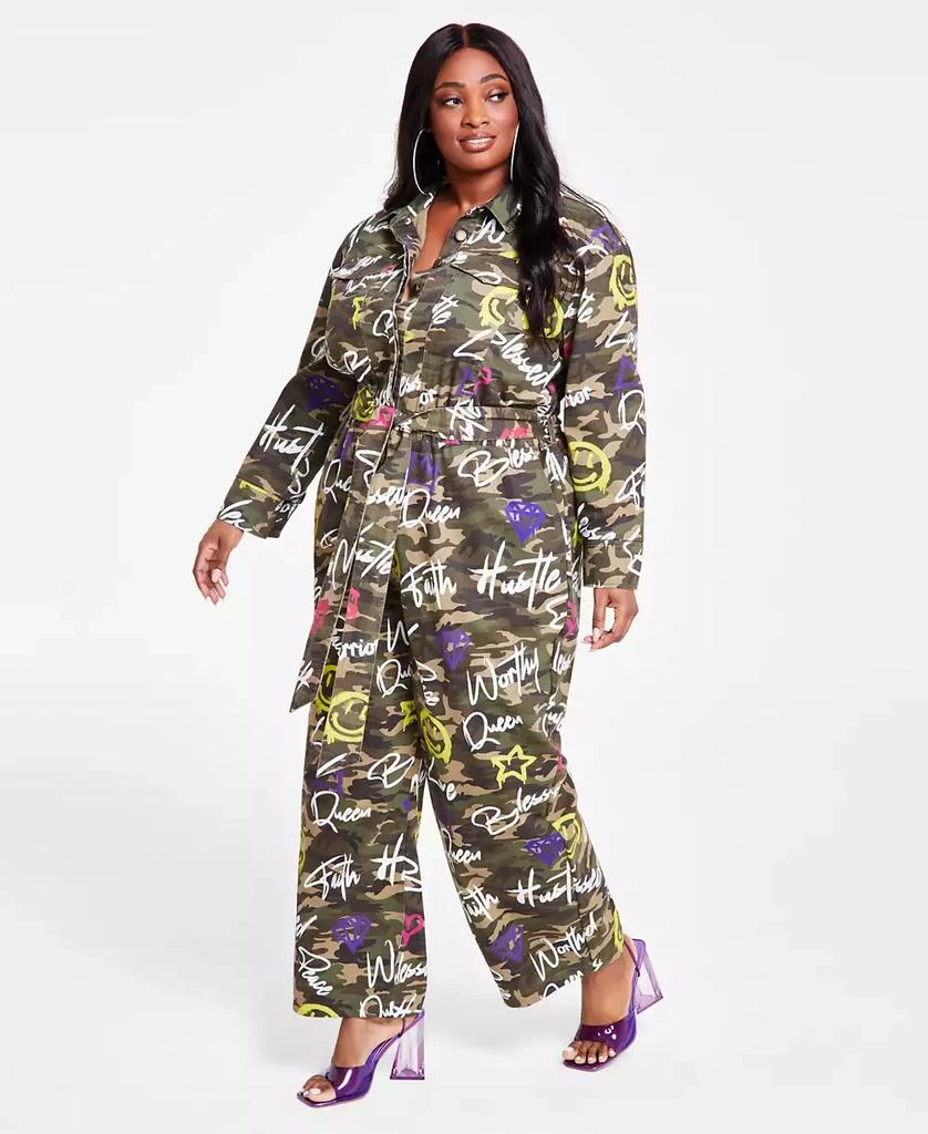 Nina Parker Trendy Plus Size Cotton Twill Camouflage Jumpsuit 3