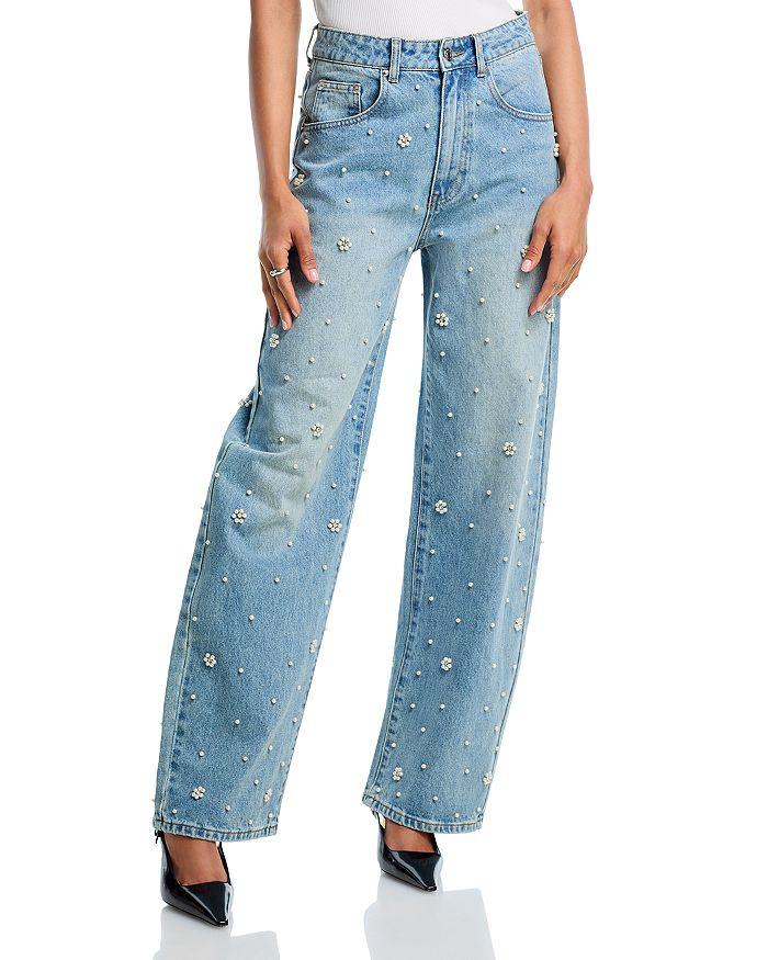 Steve Madden Fianna Embellished High Rise Barrel Jeans in Coastal Blue