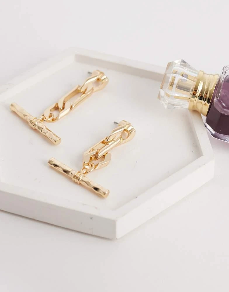 ASOS ASOS DESIGN pendant earrings with t-bar chain detail in gold tone 2