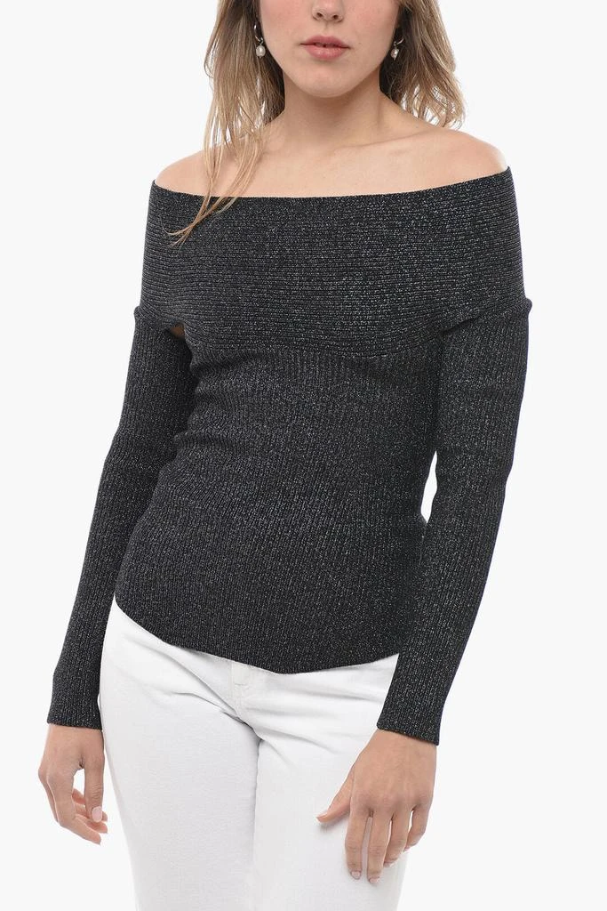 Khaite Khaite Boat Neckline Lurex Ribbed Sweater 1