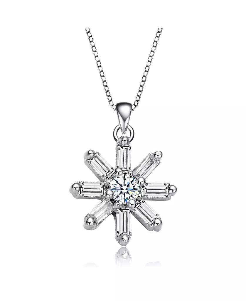 Rachel Glauber White Gold Plated with Cubic Zirconia Starry Cluster Flower Pendant Necklace
