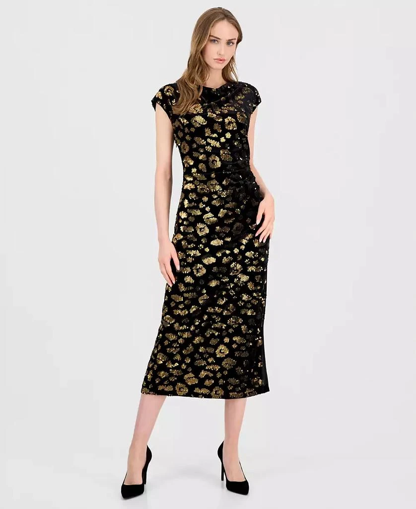 Tahari Sequinned Cowl Neck Dress - Animal Sequin - 14