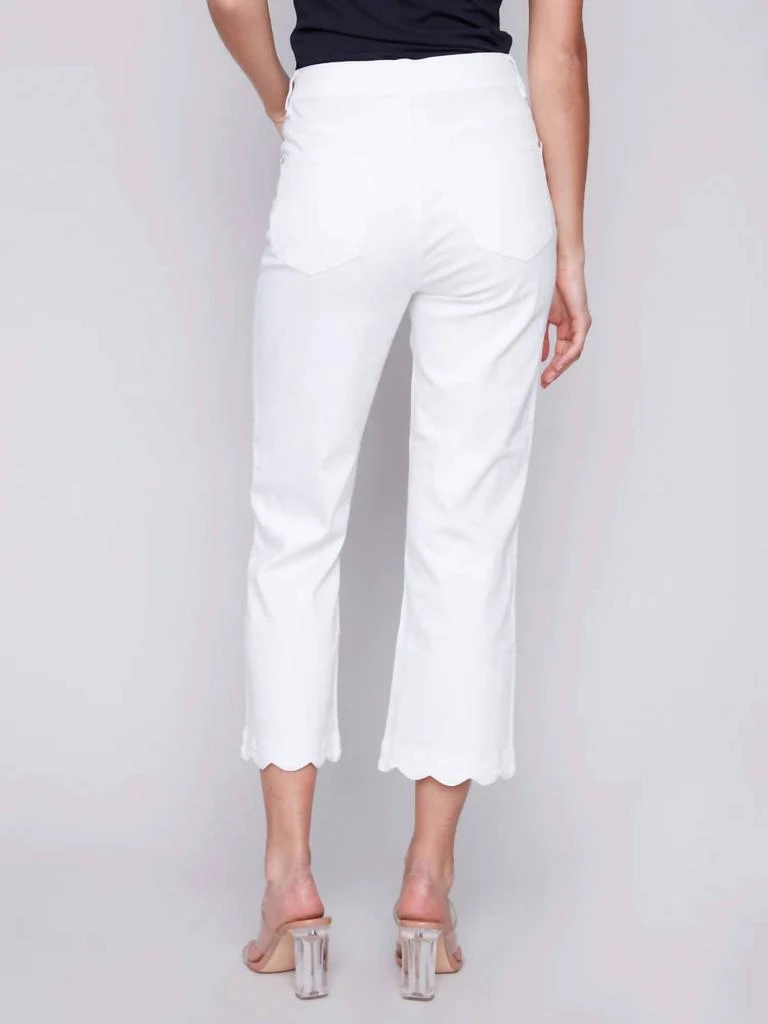 CHARLIE B Straight Leg Twill Denim Scalloped Hem Jeans In White 2