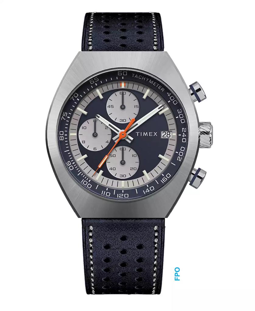 Timex Men's Quartz Analog Blue Leather Watch, 42mm