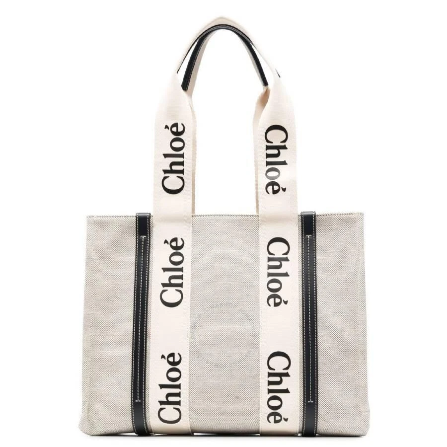 Chloé Medium Woody Linen Logo Tote Bag 1