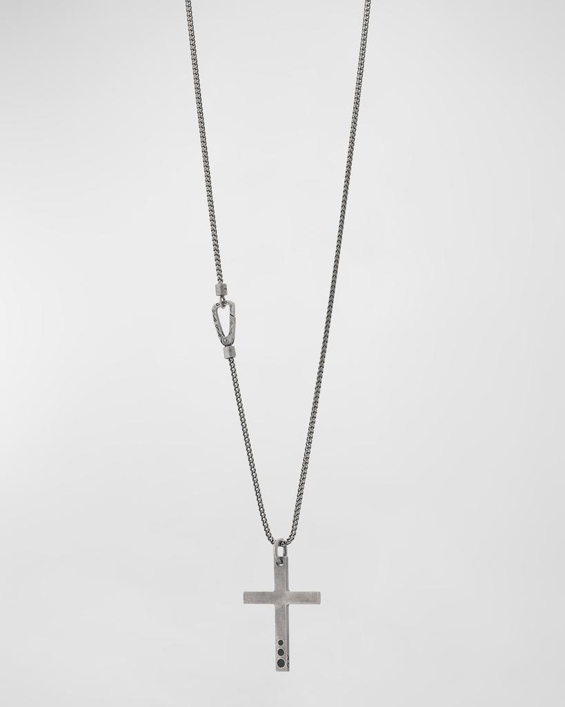 Marco Dal Maso Men's The Cross Pendant Necklace in Oxidized Silver with Black Enamel