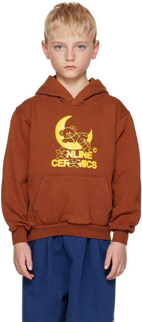 Online Ceramics Kids Brown Graphic Hoodie