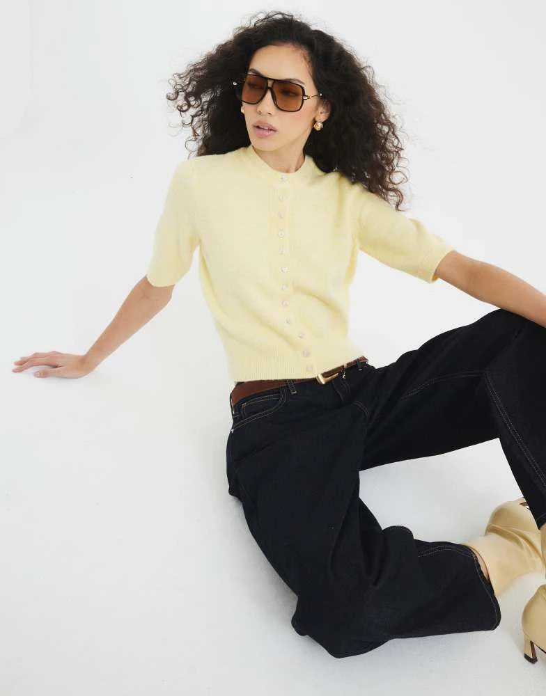 River Island River Island short sleeve cardigan in light yellow 2