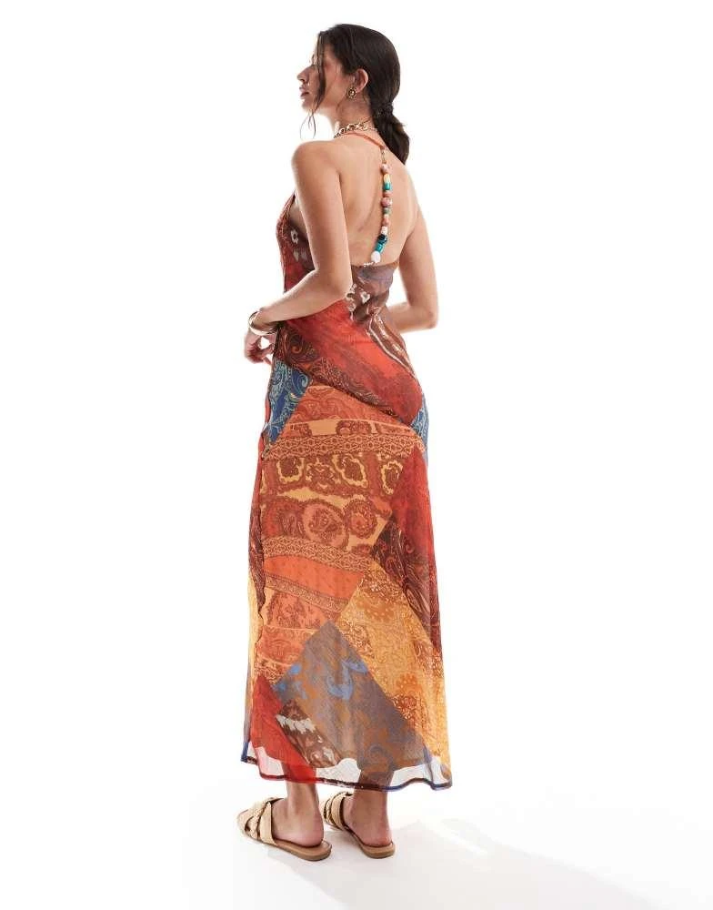 ASOS DESIGN cowl neck mixed print midi dress with beaded spine  On Sale  Now with Up to 80% Off | Discover Exclusive Deals & Savings at BeyondStyle   Authentic ASOS Home|women