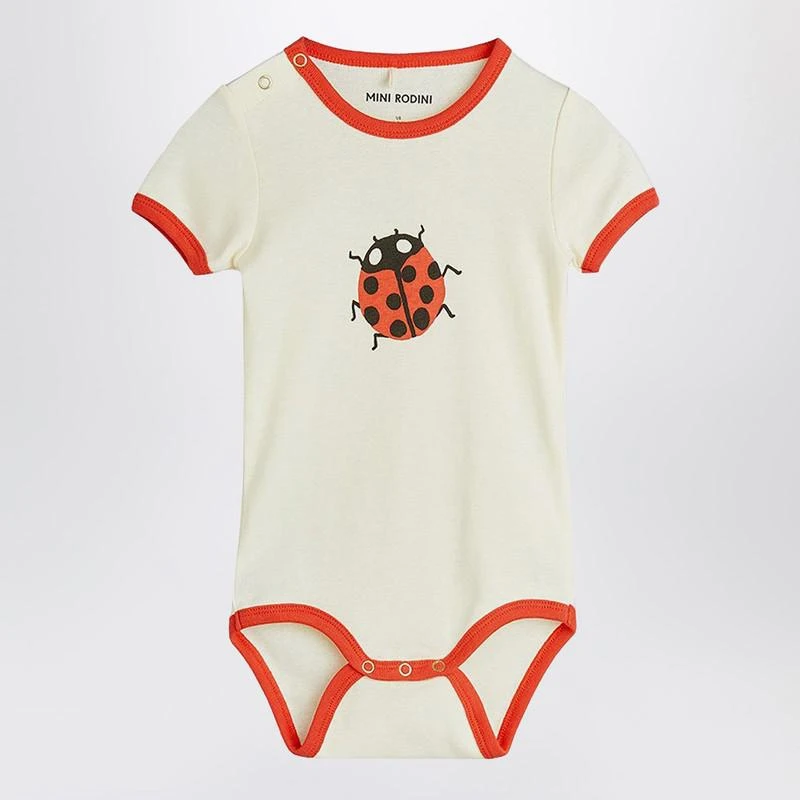 Mini Rodini Ivory/red bodysuit with ladybug